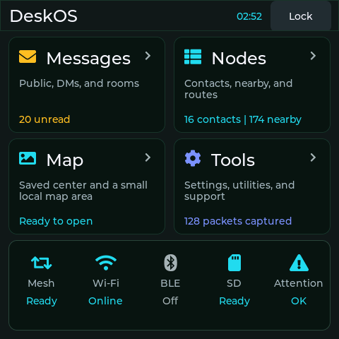DeskOS 1.7.5 Home screen on a physical D1L