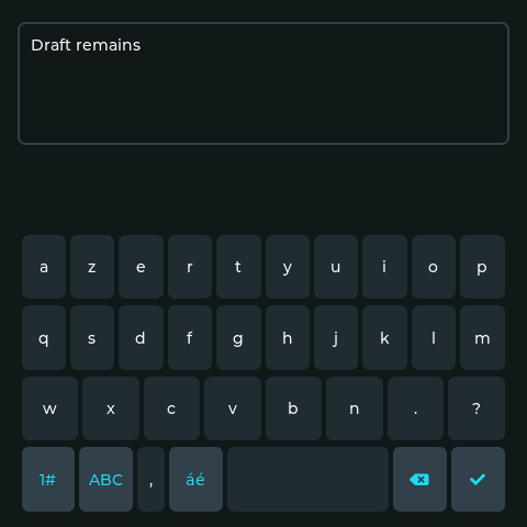 DeskOS AZERTY keyboard with an unchanged example draft