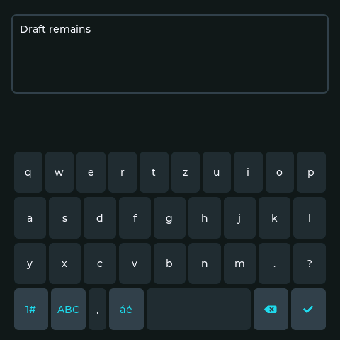 DeskOS QWERTZ keyboard with an unchanged example draft