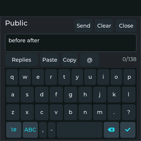DeskOS 1.9 composer with large text and keyboard characters