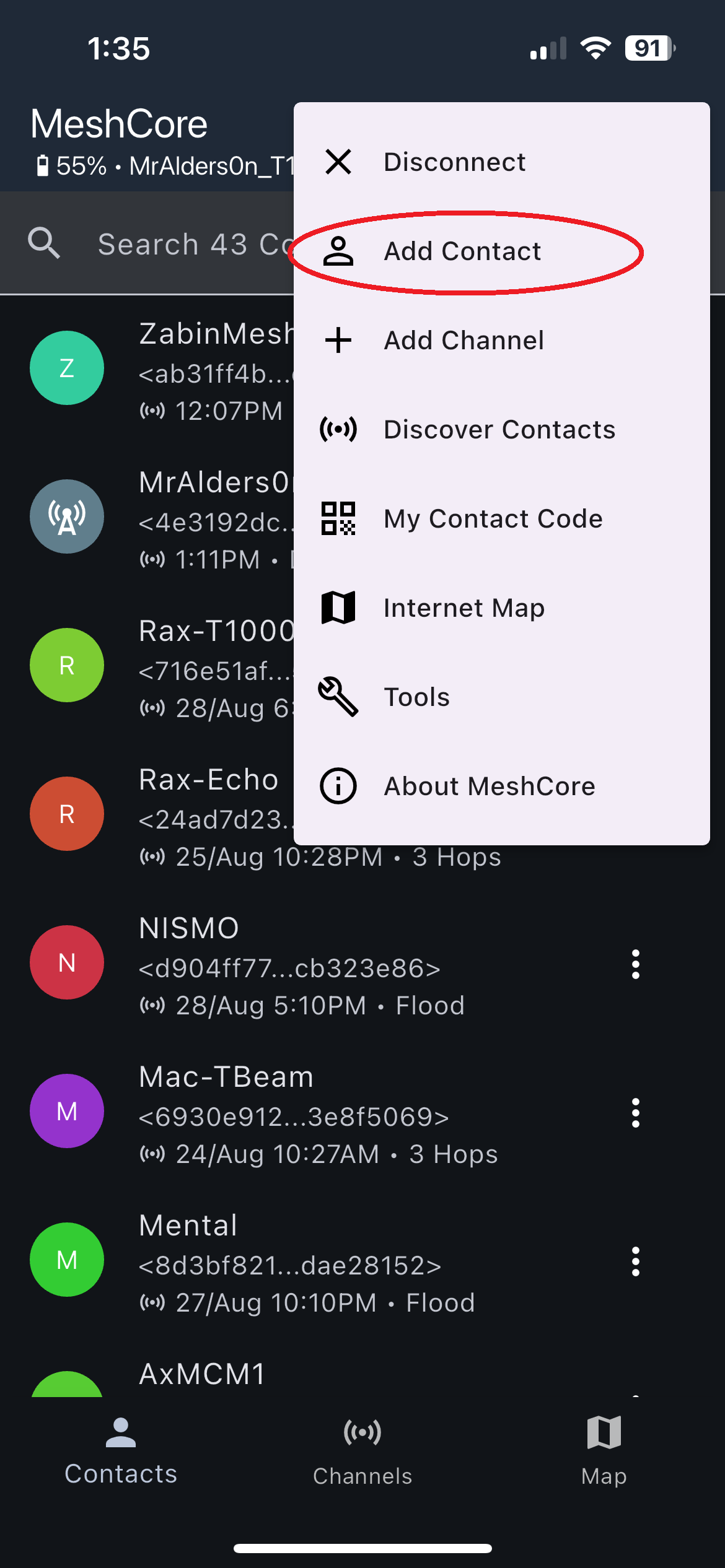 Add Contact action