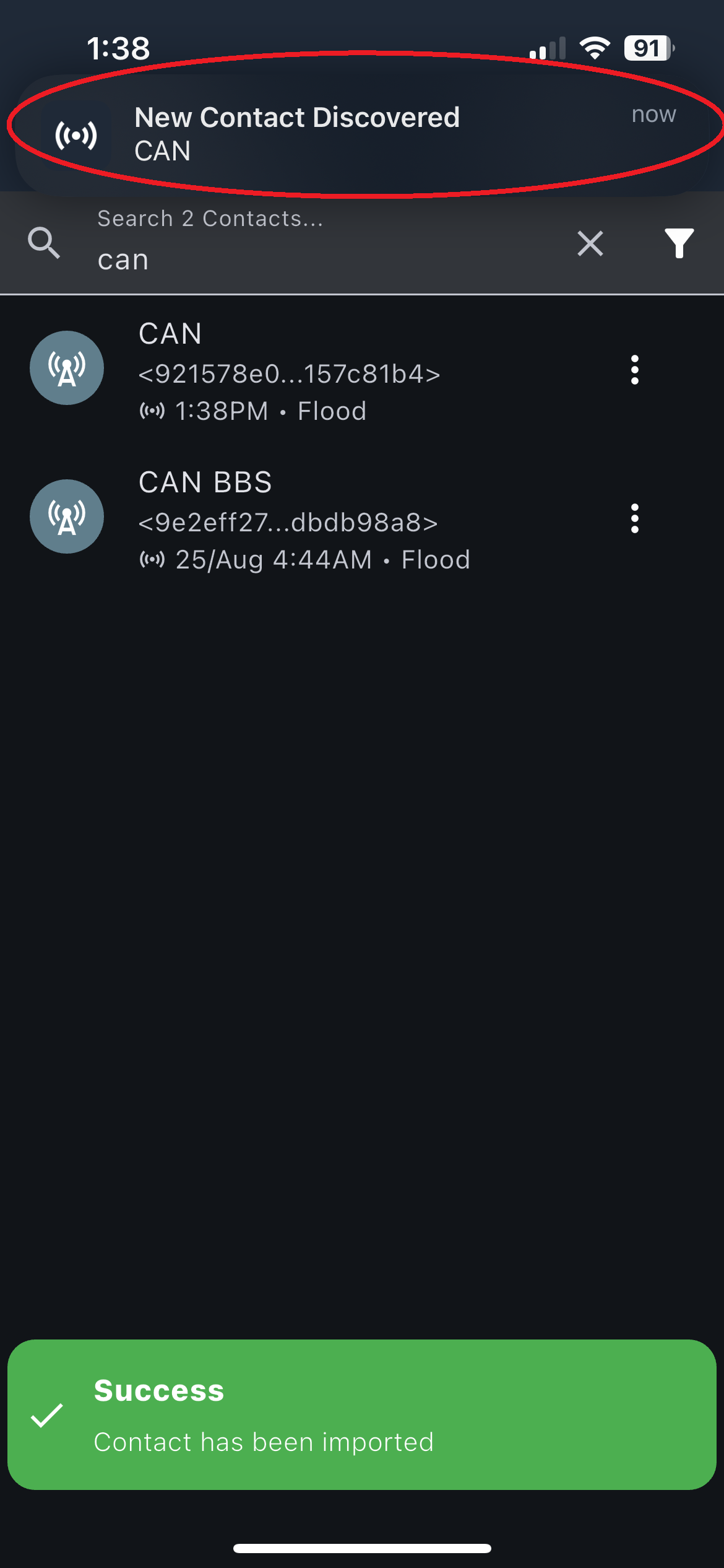 Successful contact import message