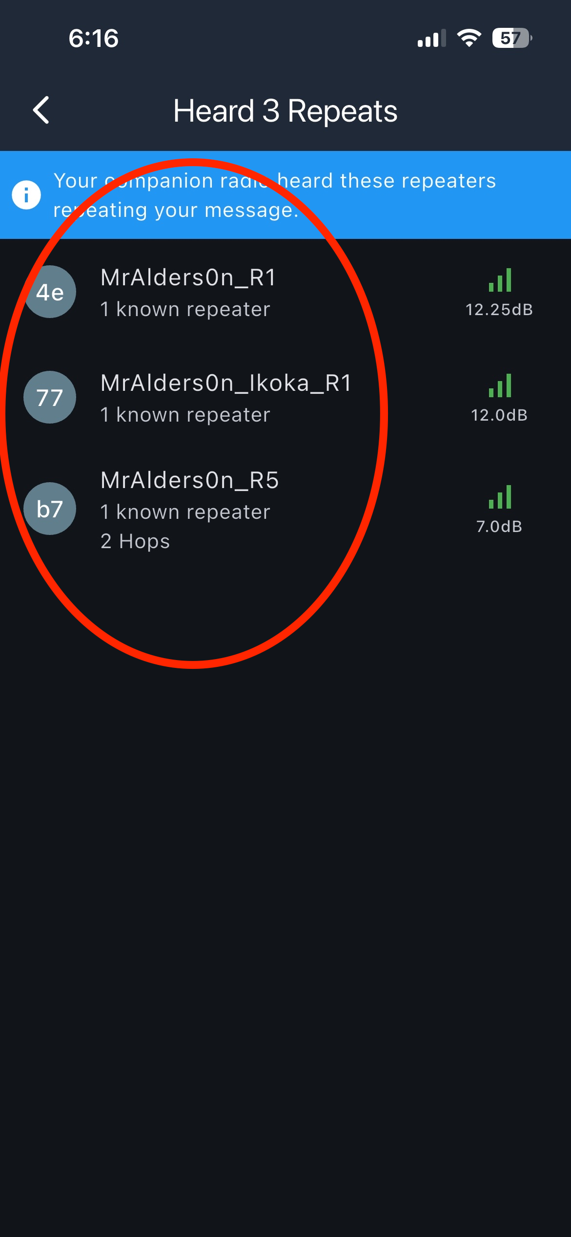 List of repeaters heard by the companion
