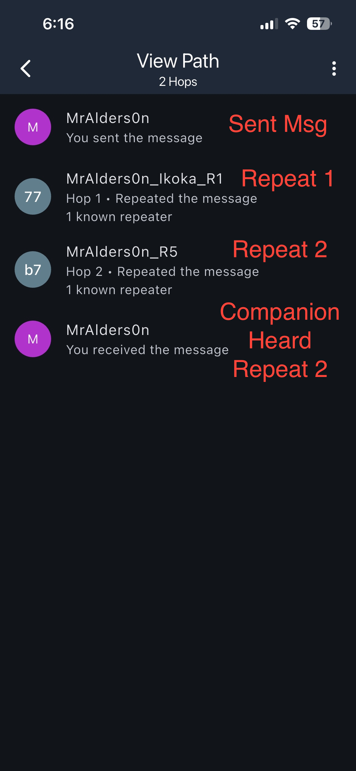 App view of a multi-hop heard repeat