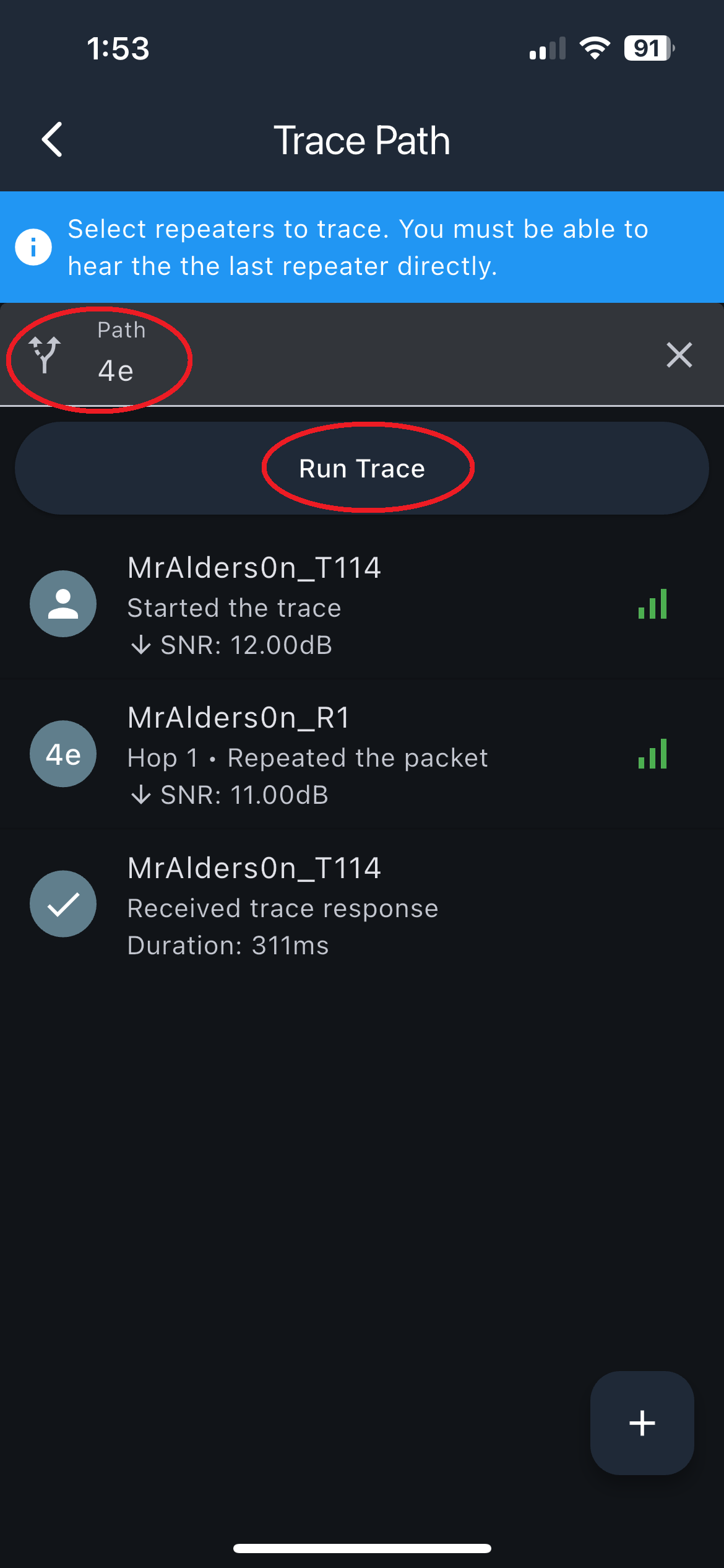 One-hop path ready to trace