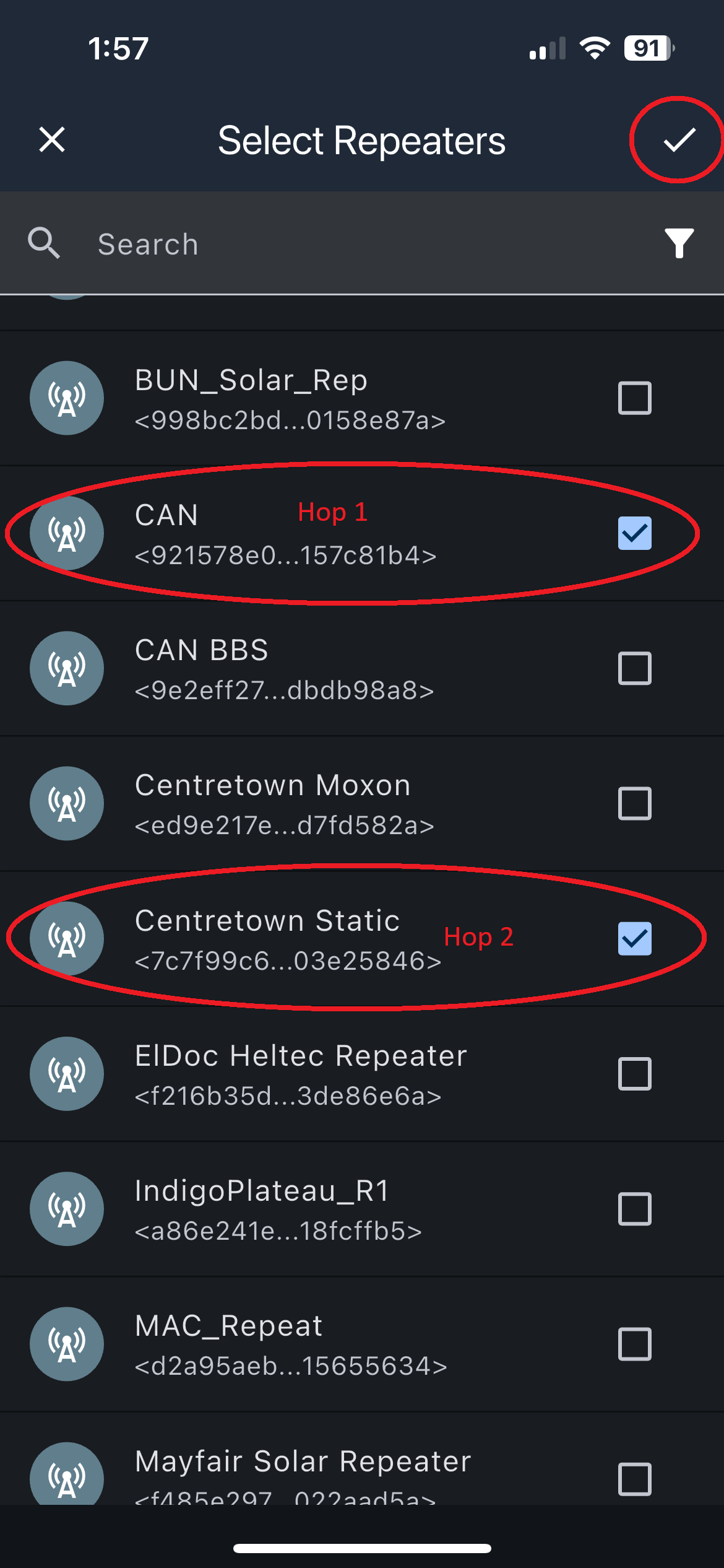 Multiple repeaters selected for a trace