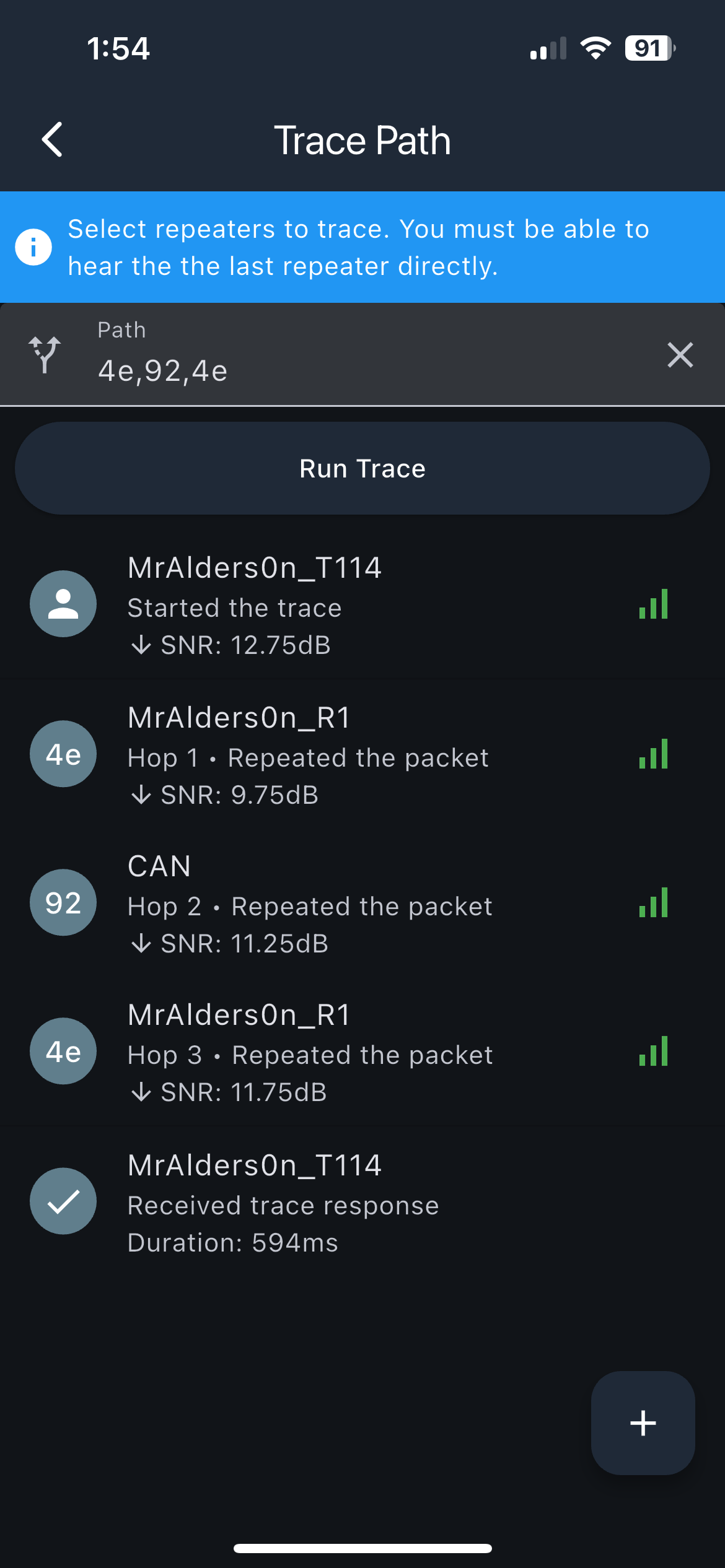 Multi-hop trace result
