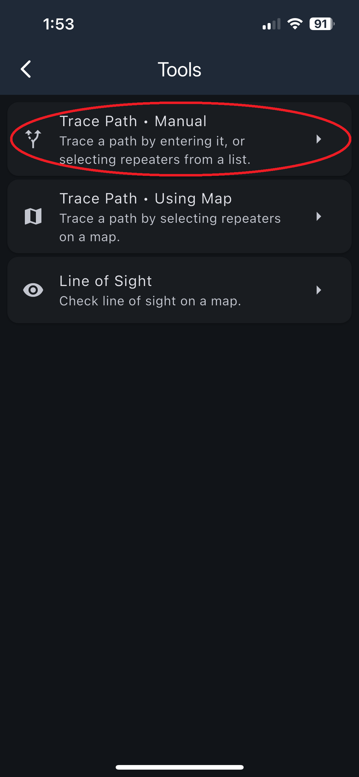 Manual trace-path action