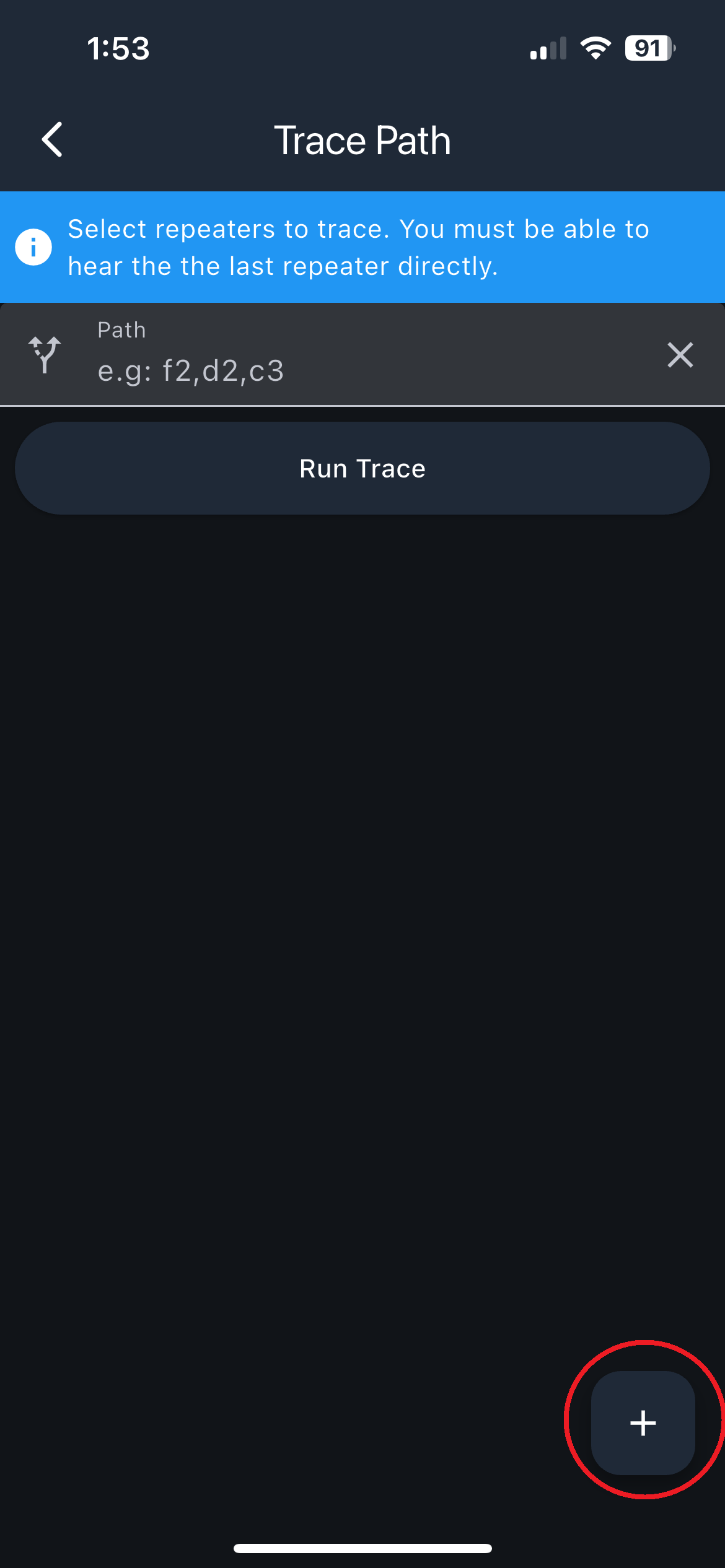 Add-repeater button in the manual trace tool