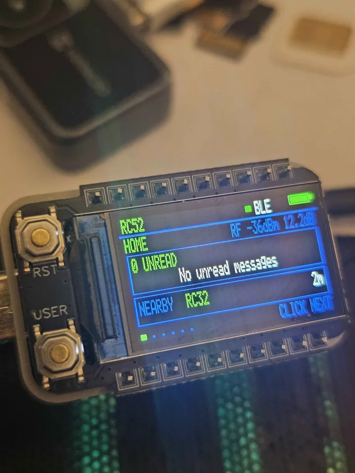NeonPocketMC Home dashboard running on a RadioCore RC52 qualification unit